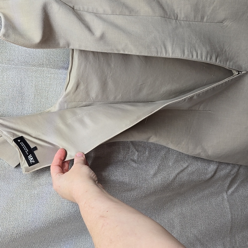 Zara, Mini Dress, Fitted, Cream, Taupe, XS, Fully Lined, Stretch, Polyester - Picture 13 of 16